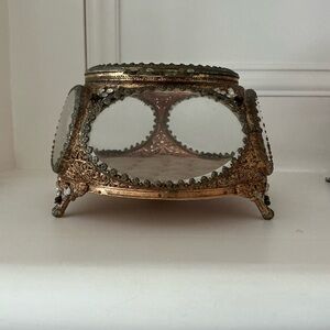 Vintage Gold and Glass Jewelry Box